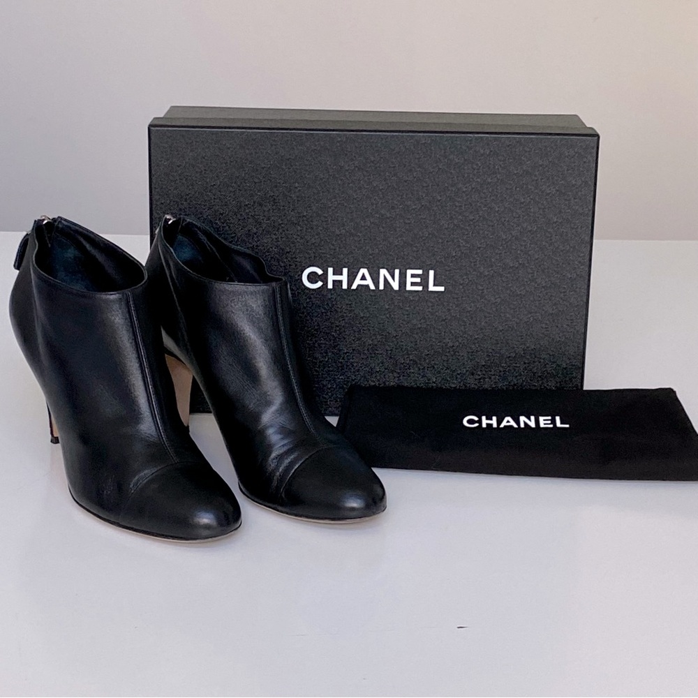 Chanel Lambskin Booties with Grosgrain heel